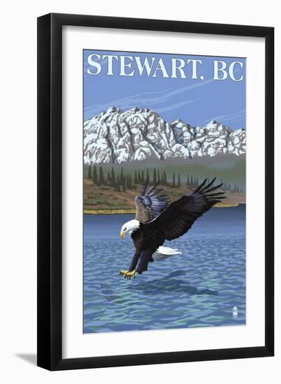 Stewart, BC - Eagle Fishing-Lantern Press-Framed Art Print