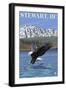 Stewart, BC - Eagle Fishing-Lantern Press-Framed Art Print