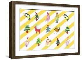 Sticker Icon Pack of Animals and Christmas Tree-null-Framed Giclee Print
