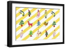 Sticker Icon Pack of Animals and Christmas Tree-null-Framed Giclee Print