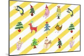 Sticker Icon Pack of Animals and Christmas Tree-null-Mounted Giclee Print