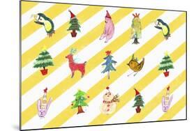 Sticker Icon Pack of Animals and Christmas Tree-null-Mounted Giclee Print