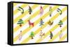 Sticker Icon Pack of Animals and Christmas Tree-null-Framed Stretched Canvas