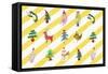 Sticker Icon Pack of Animals and Christmas Tree-null-Framed Stretched Canvas