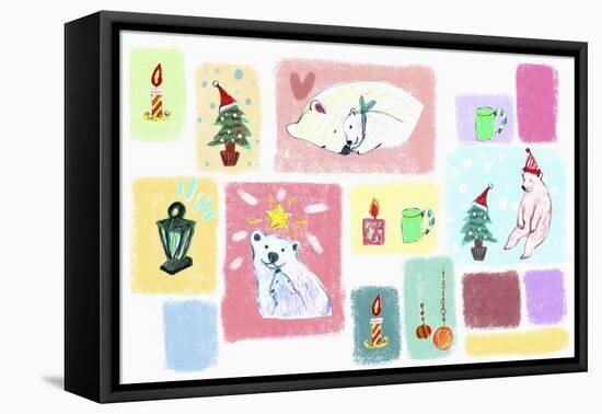 Sticker Icon Pack of Polar Bear and Christmas-null-Framed Stretched Canvas