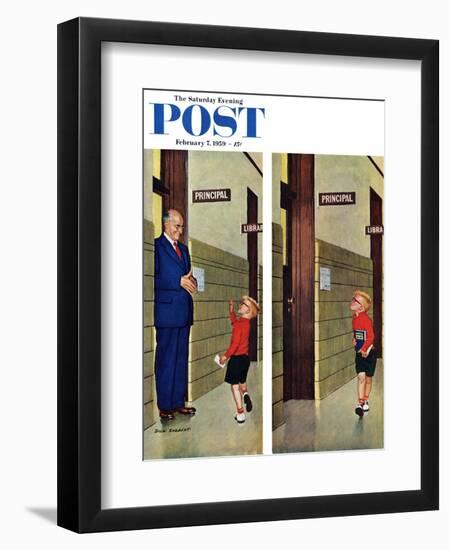 "Sticking out His Tongue" Saturday Evening Post Cover, February 7, 1959-Richard Sargent-Framed Giclee Print