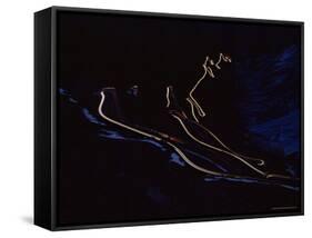 Stilfser Joch at Night, with Light Trails, Stilfserjoch, Alps, Italy, Europe-Jochen Schlenker-Framed Stretched Canvas