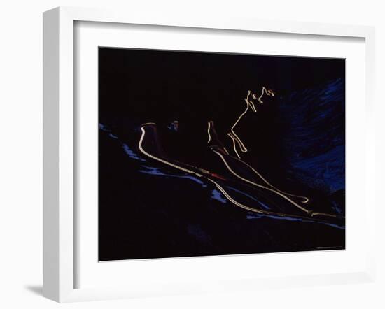 Stilfser Joch at Night, with Light Trails, Stilfserjoch, Alps, Italy, Europe-Jochen Schlenker-Framed Photographic Print