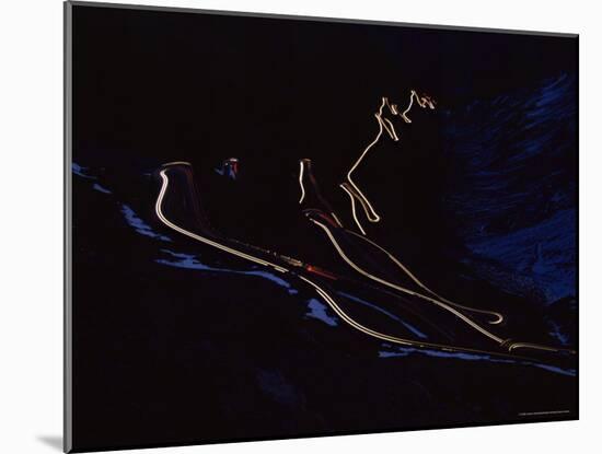 Stilfser Joch at Night, with Light Trails, Stilfserjoch, Alps, Italy, Europe-Jochen Schlenker-Mounted Photographic Print