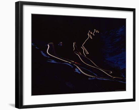 Stilfser Joch at Night, with Light Trails, Stilfserjoch, Alps, Italy, Europe-Jochen Schlenker-Framed Photographic Print