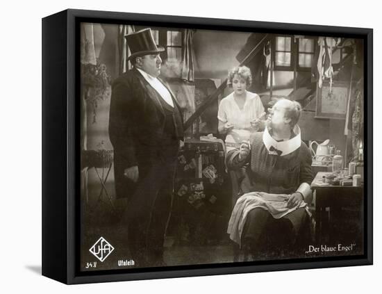 Still from the Film "The Blue Angel" with Marlene Dietrich, Kurt Gerron and Emil Jannings, 1930-German photographer-Framed Stretched Canvas