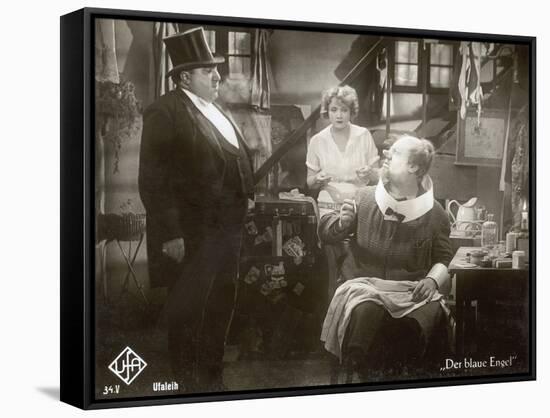 Still from the Film "The Blue Angel" with Marlene Dietrich, Kurt Gerron and Emil Jannings, 1930-German photographer-Framed Stretched Canvas