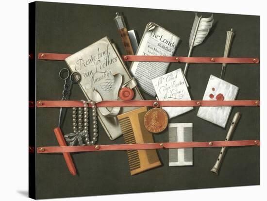 Still Life, A Letter Rack, 1692 (Oil on Canvas)-Edwaert Colyer or Collier-Stretched Canvas