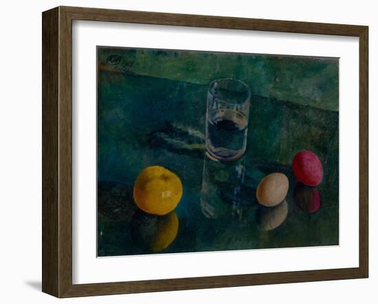 Still Life Against a Green Background, 1924-Kuzma Sergeyevich Petrov-Vodkin-Framed Giclee Print