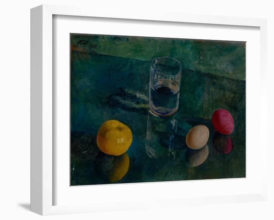 Still Life Against a Green Background, 1924-Kuzma Sergeyevich Petrov-Vodkin-Framed Giclee Print