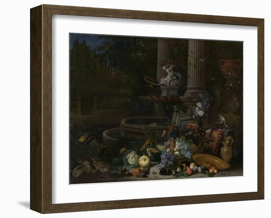 Still Life at a Fountain, Pieter Gijsels.-Pieter Gijsels-Framed Art Print