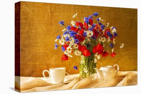 Still Life Bouquet Camomiles Cornflowers Poppies-FOTOALOJA-Stretched Canvas