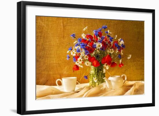 Still Life Bouquet Camomiles Cornflowers Poppies-FOTOALOJA-Framed Art Print