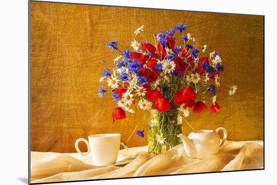 Still Life Bouquet Camomiles Cornflowers Poppies-FOTOALOJA-Mounted Art Print