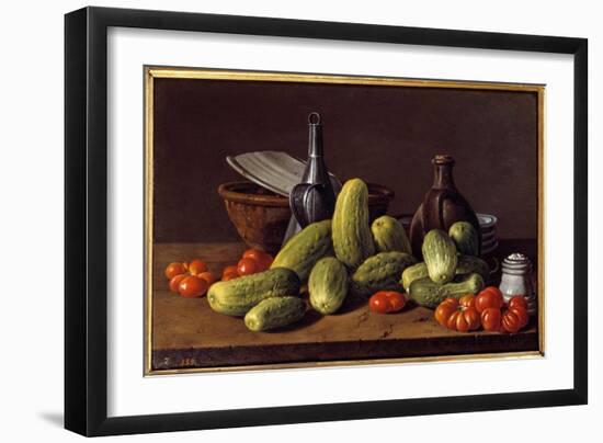 Still Life: Cucumbers, Tomatoes and Containers. Painting by Luis Melendez (1716 - 1780), 18Th Centu-Luis Egidio Menendez or Melendez-Framed Giclee Print