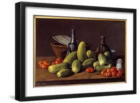 Still Life: Cucumbers, Tomatoes and Containers. Painting by Luis Melendez (1716 - 1780), 18Th Centu-Luis Egidio Menendez or Melendez-Framed Giclee Print