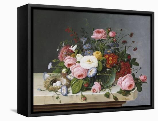 Still Life: Flowers on a Marble Topped Table-Eug?ne Boudin-Framed Stretched Canvas