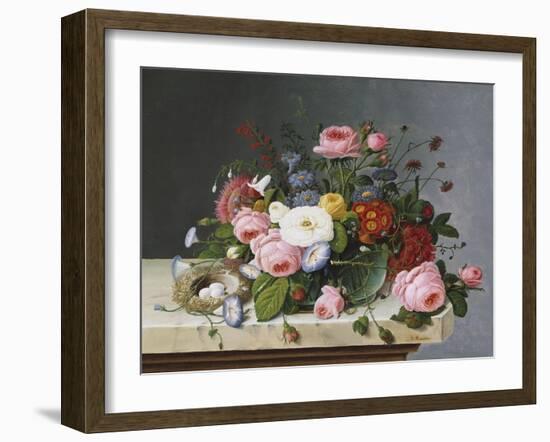 Still Life: Flowers on a Marble Topped Table-Eug?ne Boudin-Framed Giclee Print