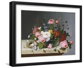 Still Life: Flowers on a Marble Topped Table-Eug?ne Boudin-Framed Giclee Print