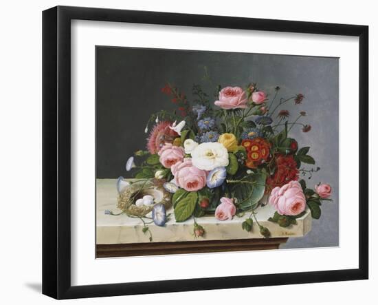 Still Life: Flowers on a Marble Topped Table-Eug?ne Boudin-Framed Giclee Print