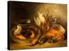 Still Life, Game and Hanging Snipe with Goldfish in a Bowl-Benjamin Blake-Stretched Canvas