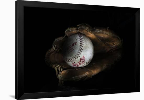 Still-Life Image of Baseball Nestled in a Mitt or Glove-Sheila Haddad-Framed Photographic Print