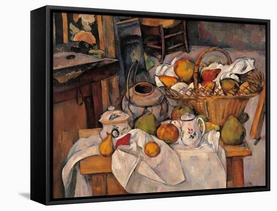 Still life in the Basket-Paul Cézanne-Framed Stretched Canvas