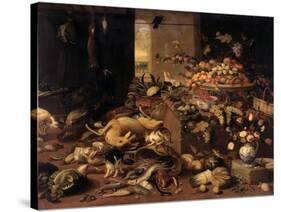 Still Life (Interior with Game, Fish, Fruit, Flowers, Cats and Dogs), 1645-79-Jan van Kessel-Stretched Canvas