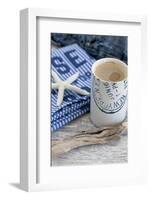 Still Life, Maritime, Blue, Starfish, Material, Text, Wooden Piece, Coffee Cup-Andrea Haase-Framed Photographic Print