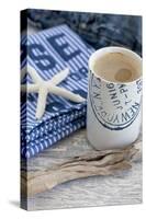 Still Life, Maritime, Blue, Starfish, Material, Text, Wooden Piece, Coffee Cup-Andrea Haase-Stretched Canvas