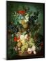 Still Life Mixed Flowers and Fruit with Bird's Nest-Jan van Os-Mounted Giclee Print