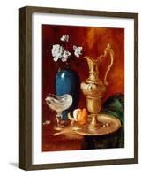 Still Life of a Gilt Ewer, Vase of Flowers and a Facon De Venise Bowl-Antoine Vollon-Framed Giclee Print