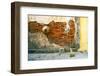 Still-life of a hat and broom against a weathered wall in Vietnam.-Tom Haseltine-Framed Photographic Print