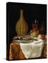 Still Life of a Herring and Flask (Oil on Canvas)-French School-Stretched Canvas