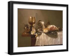 Still Life of a Roemer, an Overturned Silver Tazza, a Flute and a Ham, 1643-Willem Claesz. Heda-Framed Giclee Print