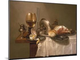 Still Life of a Roemer, an Overturned Silver Tazza, a Flute and a Ham, 1643-Willem Claesz. Heda-Mounted Giclee Print