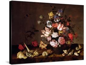 Still Life of a Vase of Flowers with Shells-Balthasar van der Ast-Stretched Canvas