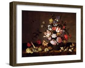 Still Life of a Vase of Flowers with Shells-Balthasar van der Ast-Framed Giclee Print