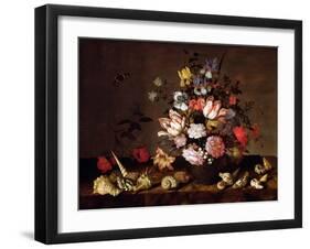 Still Life of a Vase of Flowers with Shells-Balthasar van der Ast-Framed Giclee Print