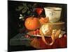 Still Life of an Orange, a Lemon and Strawberry on a Pewter Plate, a Wan-Li Bowl Behind-Elias Van Den Broeck-Mounted Giclee Print