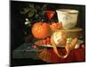 Still Life of an Orange, a Lemon and Strawberry on a Pewter Plate, a Wan-Li Bowl Behind-Elias Van Den Broeck-Mounted Giclee Print