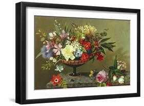 Still Life of Anemones and Roses-Adolf Senff-Framed Giclee Print