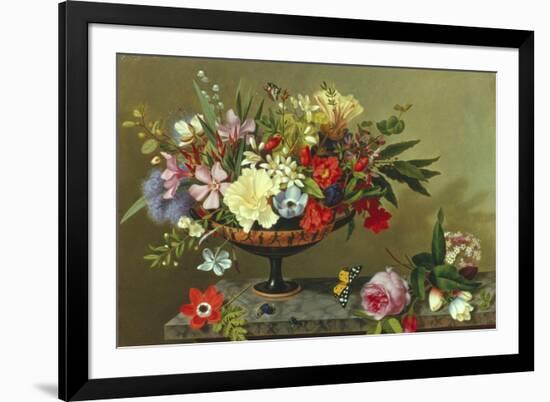 Still Life of Anemones and Roses-Adolf Senff-Framed Giclee Print