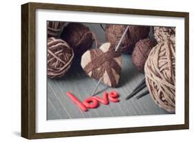 Still Life Of Balls Of Yarn And The Word Love-Kotenko-Framed Art Print