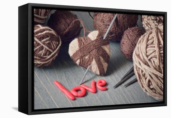 Still Life Of Balls Of Yarn And The Word Love-Kotenko-Framed Stretched Canvas